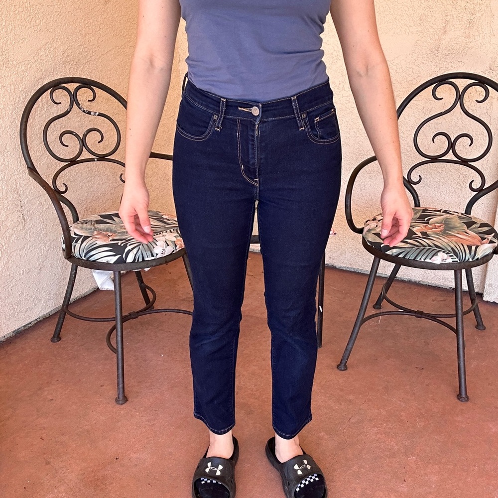 Dark Blue Women's High-Rise Straight Jeans